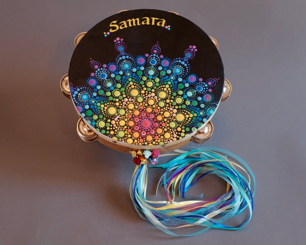 Custom Painted Tambourine Dot Mandala totallyMERRI
