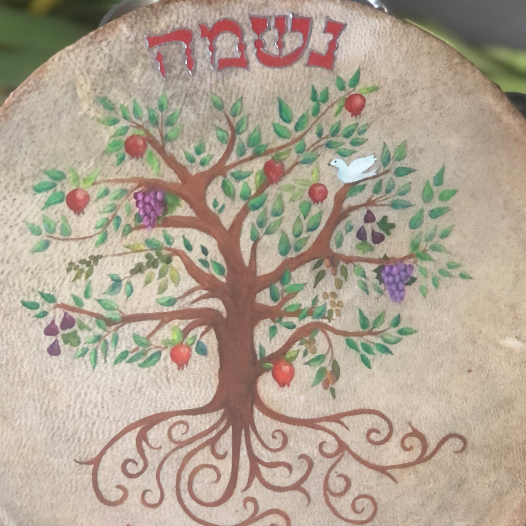 Custom Painted Tambourine Hebrew Calligraphy totallyMERRI