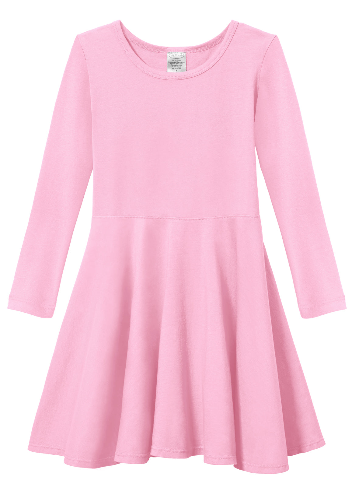 Girls Long Sleeve Baby Rib Cotton Dress - City Threads USA