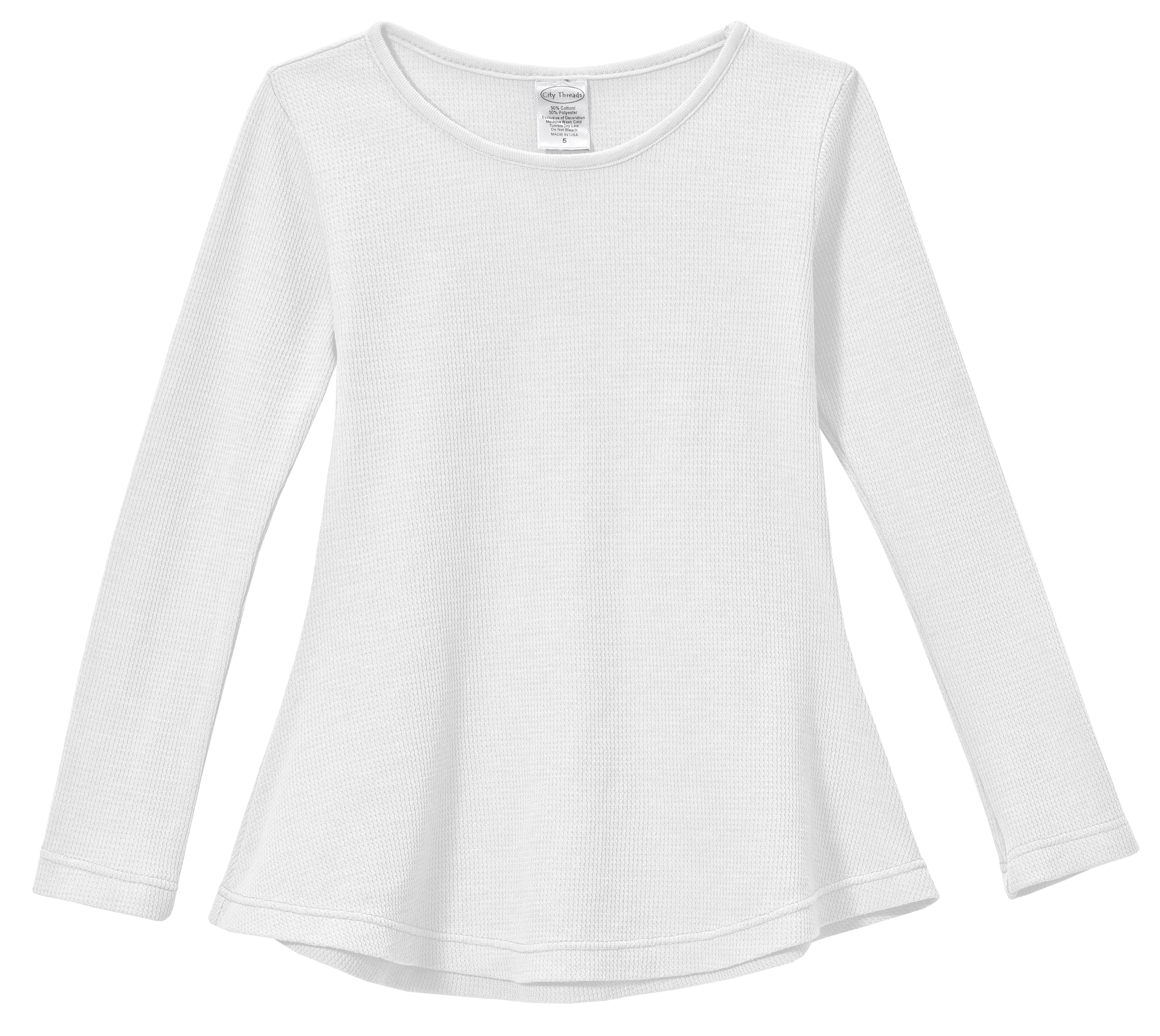 Girls Soft & Cozy Thermal Long Sleeve Tunic, White, City Threads USA