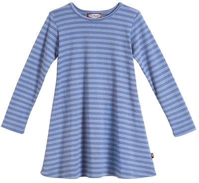 Girls Soft Stripe Long Sleeve Dress, Denim Blue