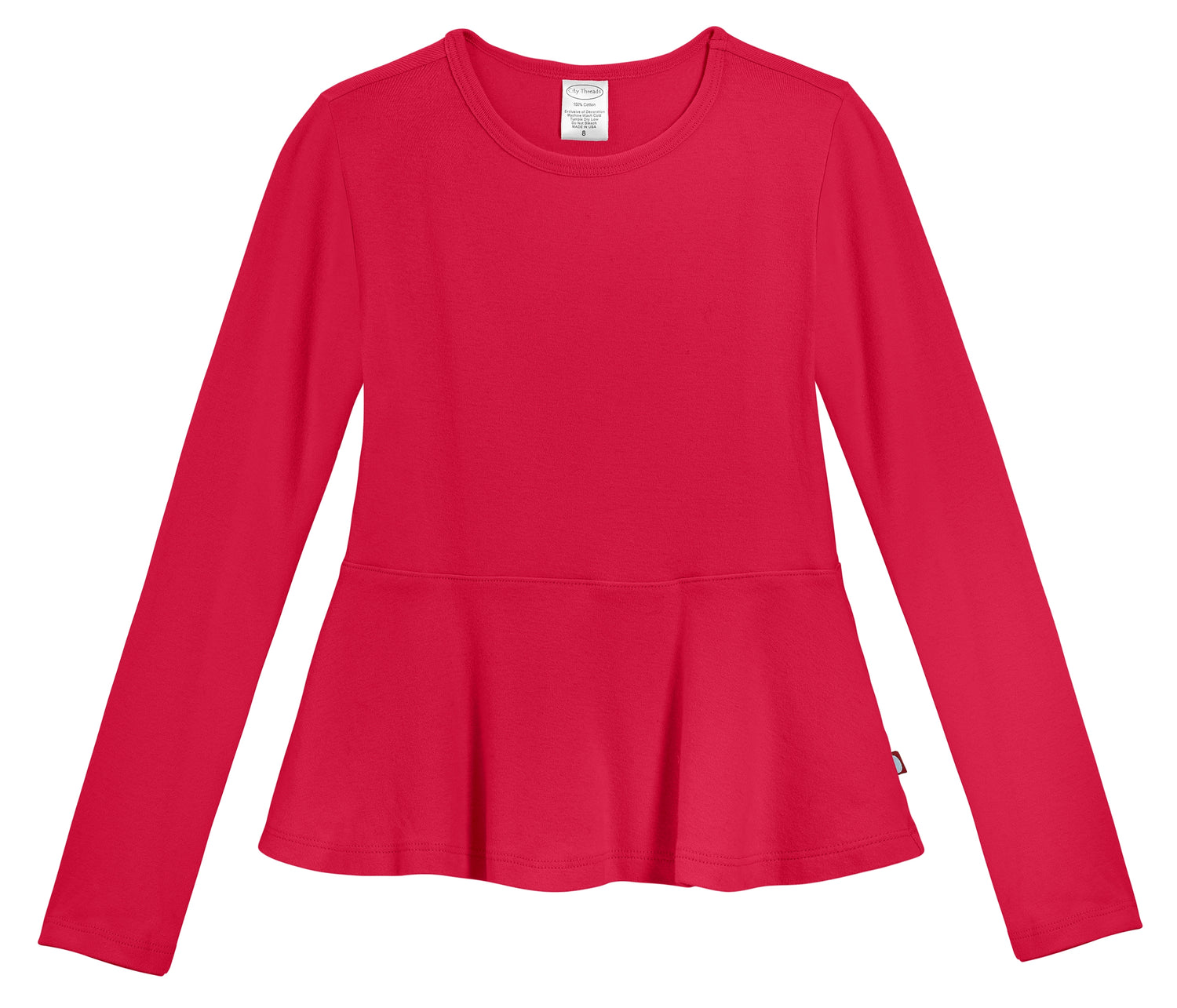 Girls Long Sleeve Peplum Tee 100% cotton baby rib - City Threads USA