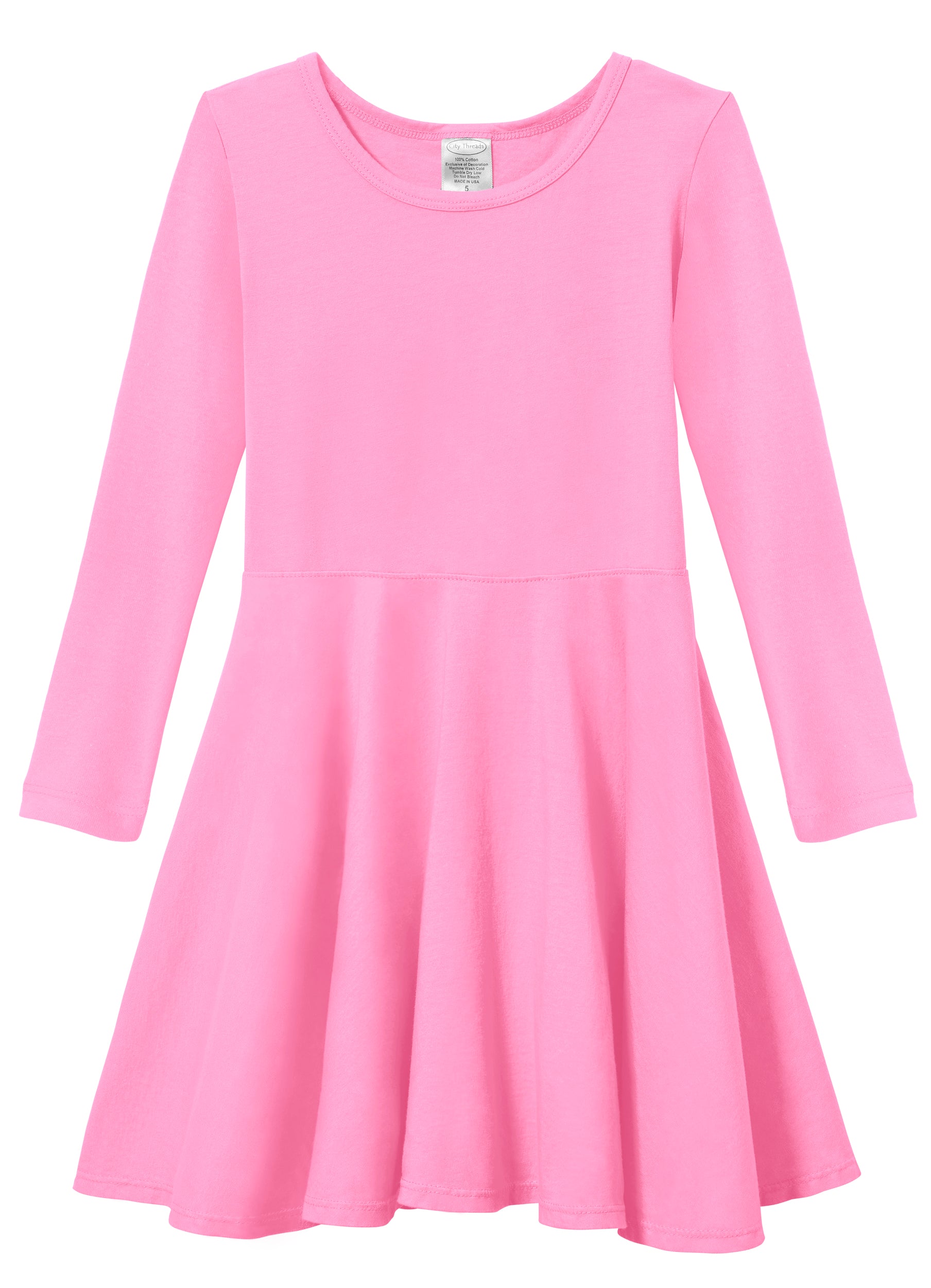 Girls Soft Cotton Jersey Long Sleeve Twirly Dress | Medium Pink