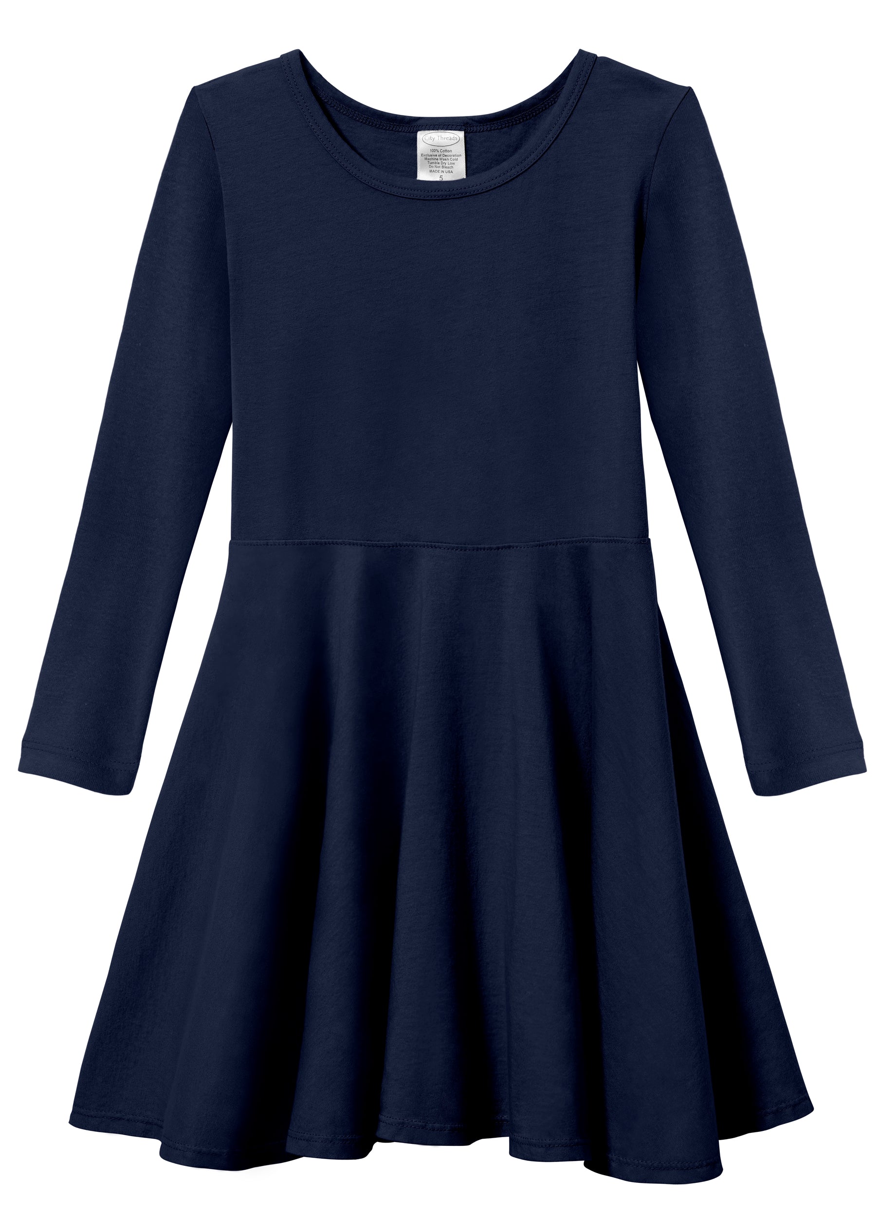 Girls Soft Cotton Jersey Long Sleeve Twirly Dress | Navy