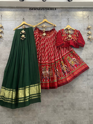 Red Green Half Saree Lehenga - Khwaissh