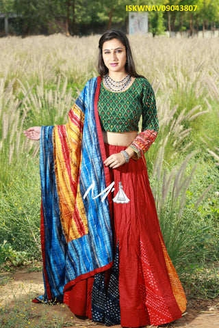 Stanwells Kids Cream and Maroon Traditional Kerala Cotton Silk Lehenga