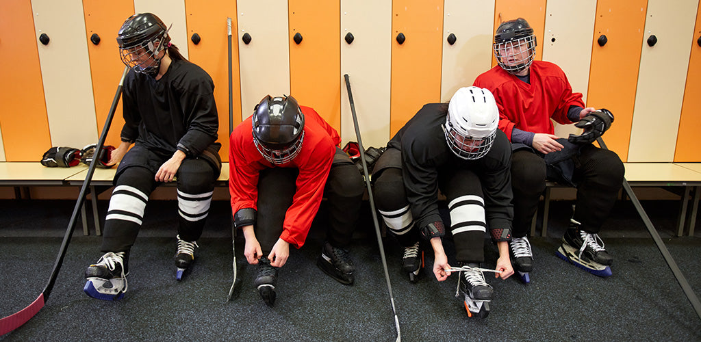 Hockey team getting ready in the change room