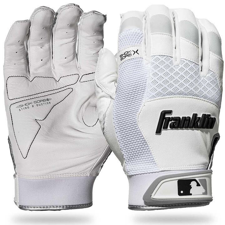 Franklin Shok-Sorb X Youth Baseball Batting Gloves - Pearl/White