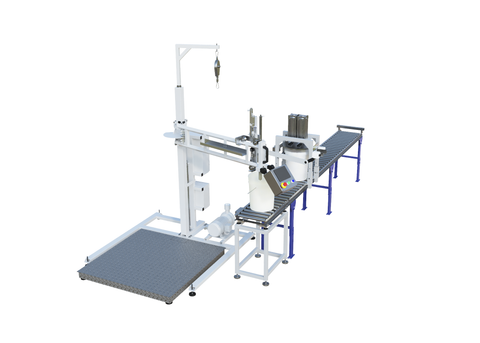 Drum filler pail conveyor with lid press add-on option