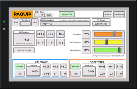 Touch screen with main fill controls