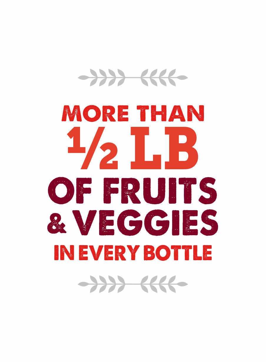More than 1/2 lb of Fruits and Veggies in every bottle