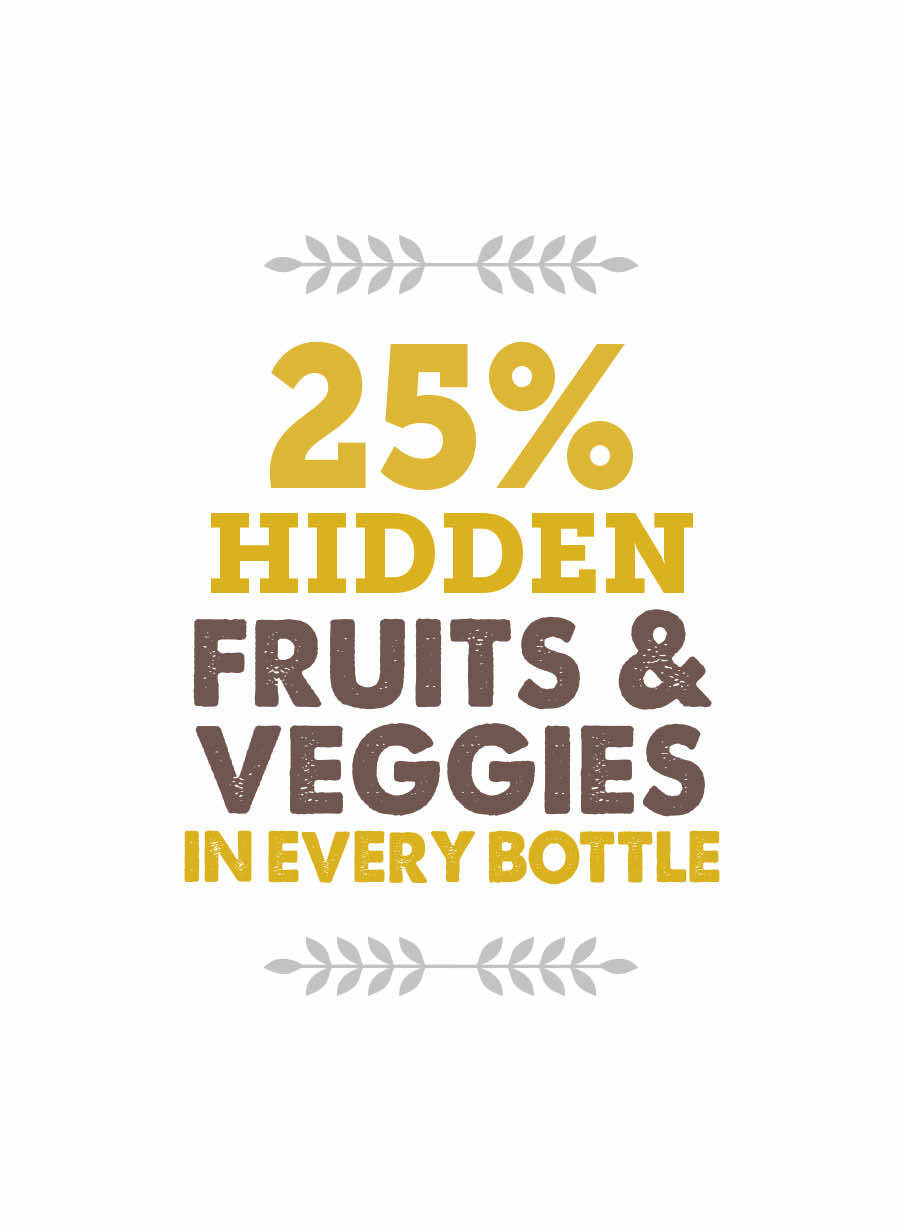 25% Hidden fruits and veggies in every bottle