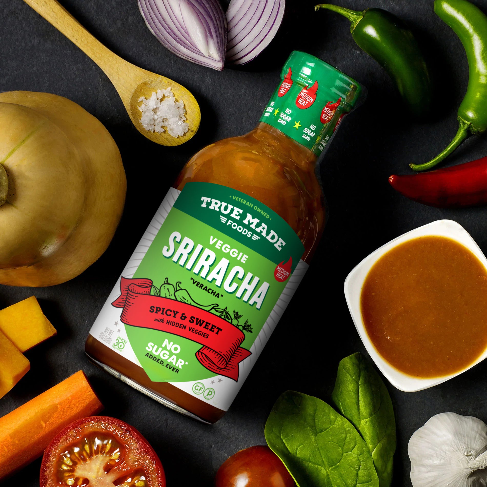 No Sugar Sriracha (Veracha), 9oz Glass Bottle – TrueMadeFoods