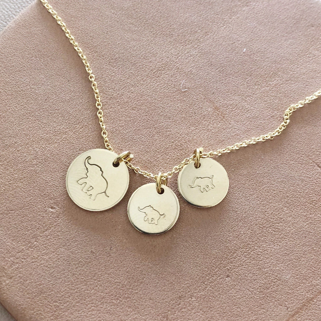 mother and two baby elephants necklace