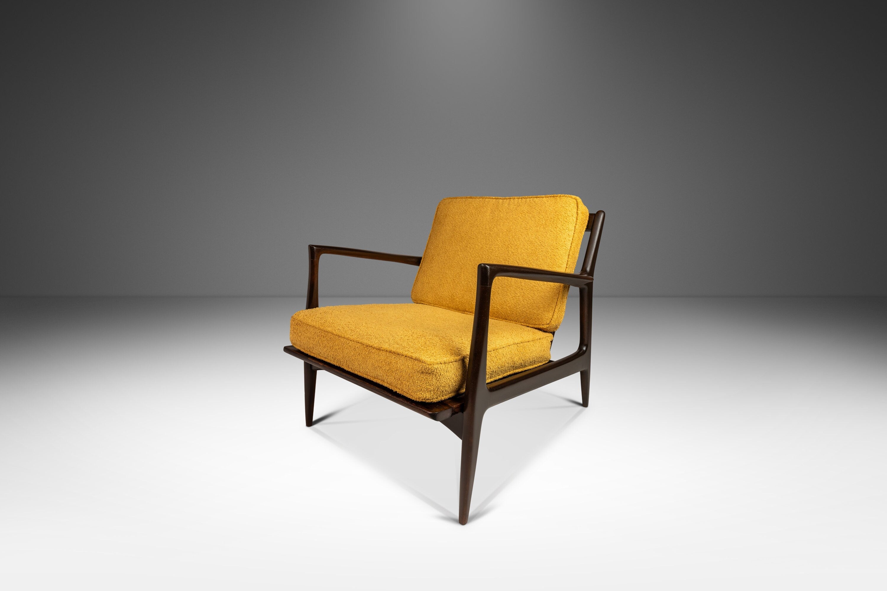 Danish Mid-Century Modern "Blade Arm" Lounge Chair in Beech & Bouclé by Ib Kofod Larsen for Selig, Denmark, c. 1960s