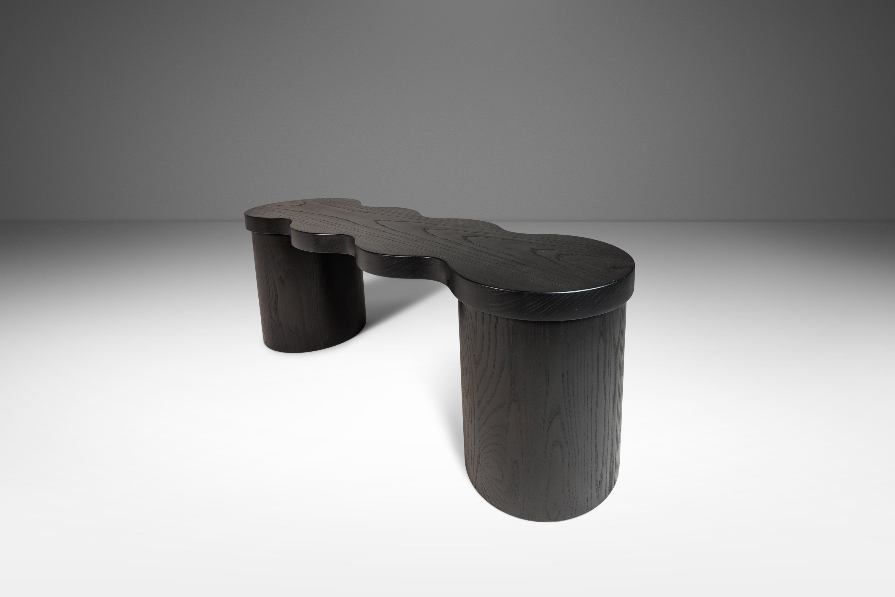 Organic Modern Hand-Shaped & Turned Sculptural Bench in Solid Ebonized Ash by Mark Leblanc for Mark Leblanc Studios, USA, c. 2023