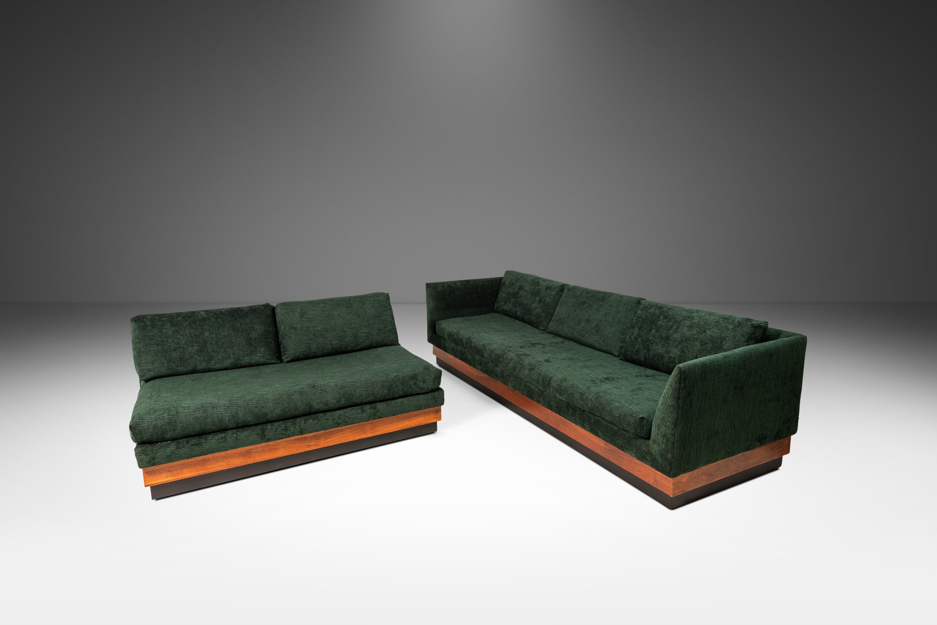 Set of Two (2) Mid-Century Modern Brutalist Platform Sofas in Walnut by Adrian Pearsall for Craft Associates, USA, c. 1960's