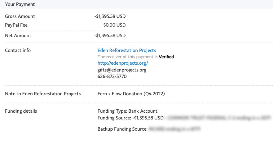 Fern x Flow Donation to Eden Reforestation Projects