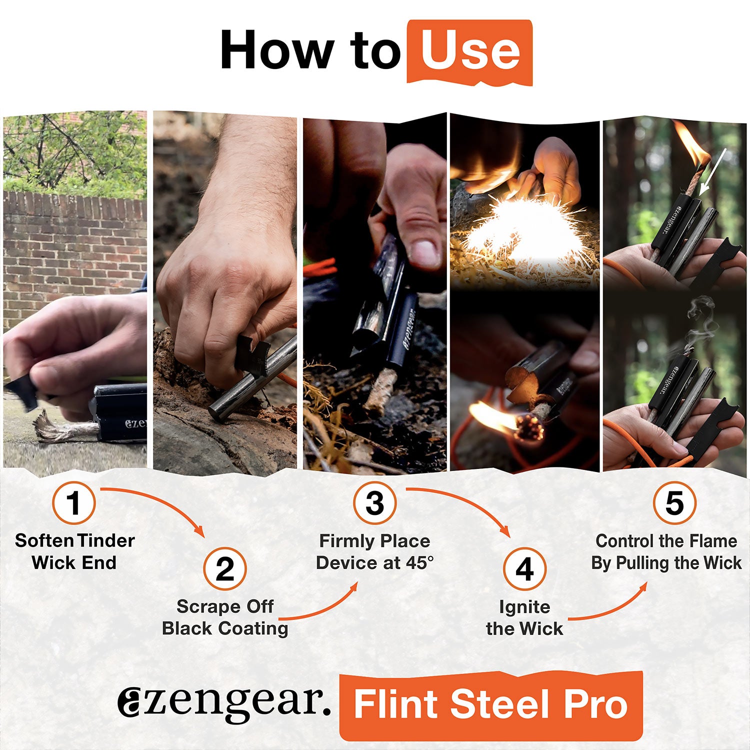 aZengear Flint Steel Pro - Kit de survie en plein air Allume-feu - Mode d'emploi
