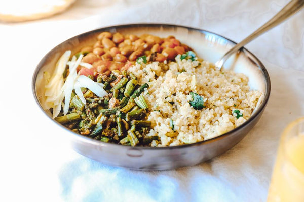 A bowl of quinoa salad.