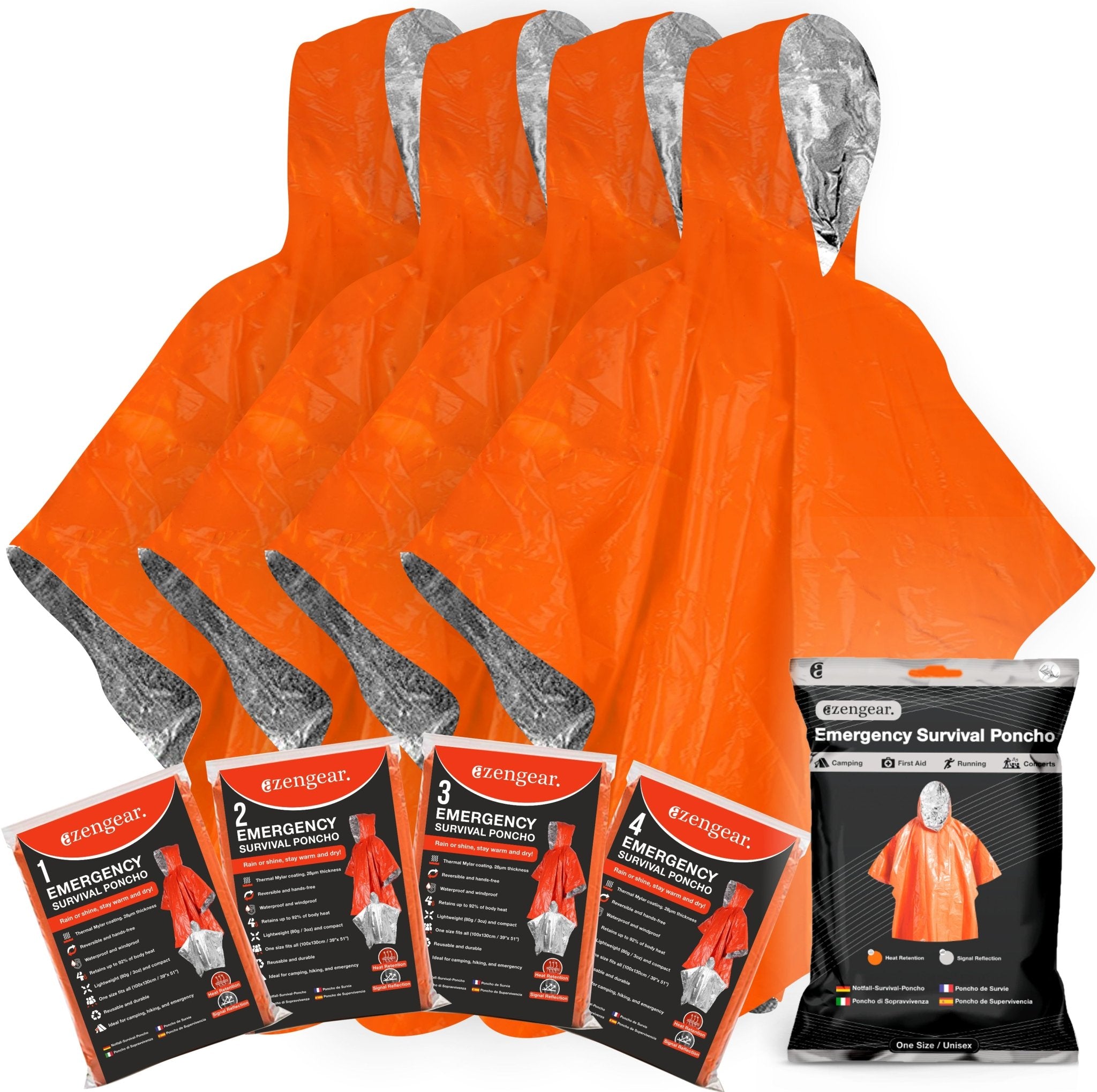 Reversible Emergency Survival Foil Poncho (4pc)