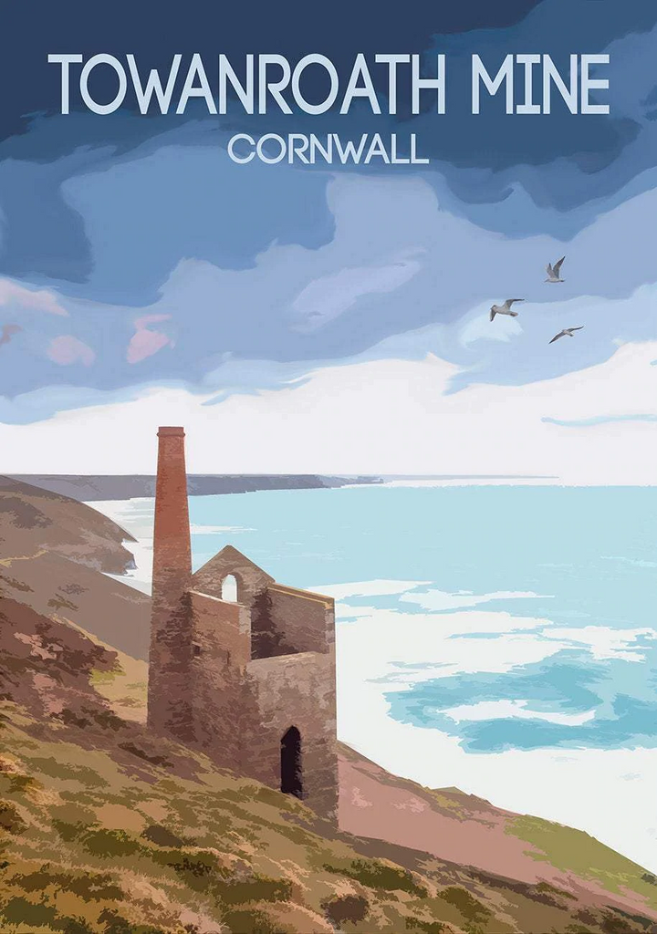 Seaside Poster of Towanroath Mine | Cornwall Travel Print for Sale, Wheal Coates Home Decor