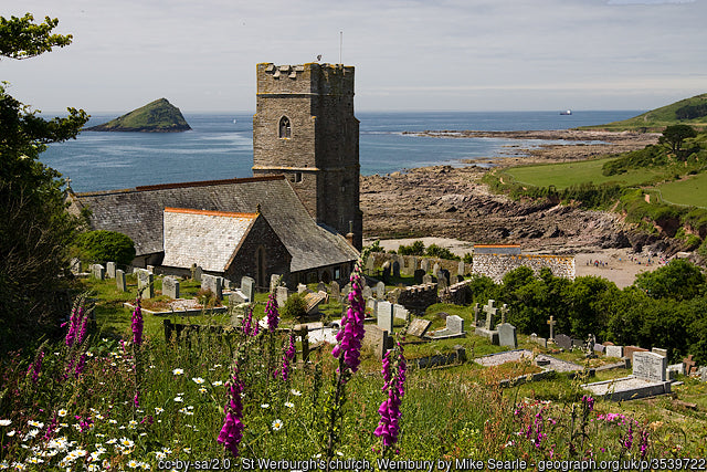 Wembury church looking out to sea