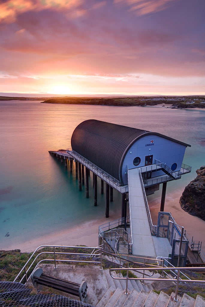 One of our artwork prints of the padstow lifeboat station, looking out to sea