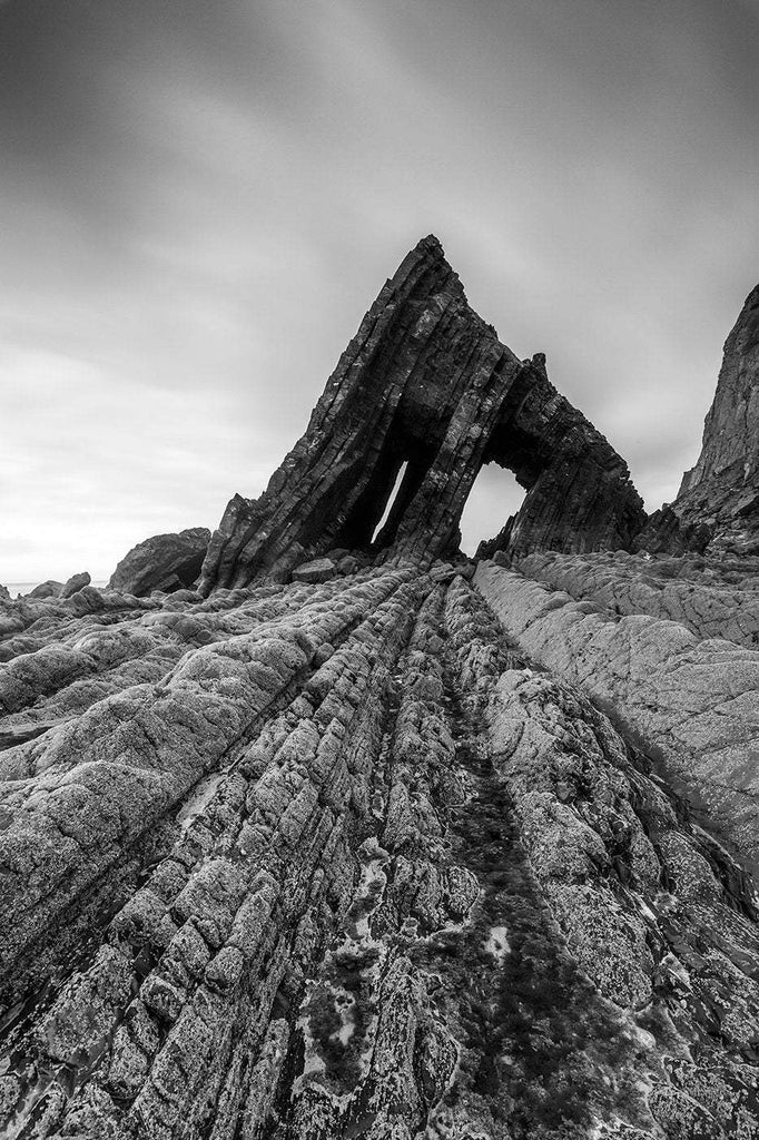 Black church rock image in black and white