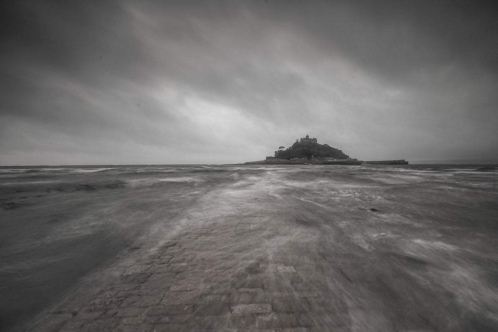 St Michaels Mount photograph in black and white - Cornwall photography guide