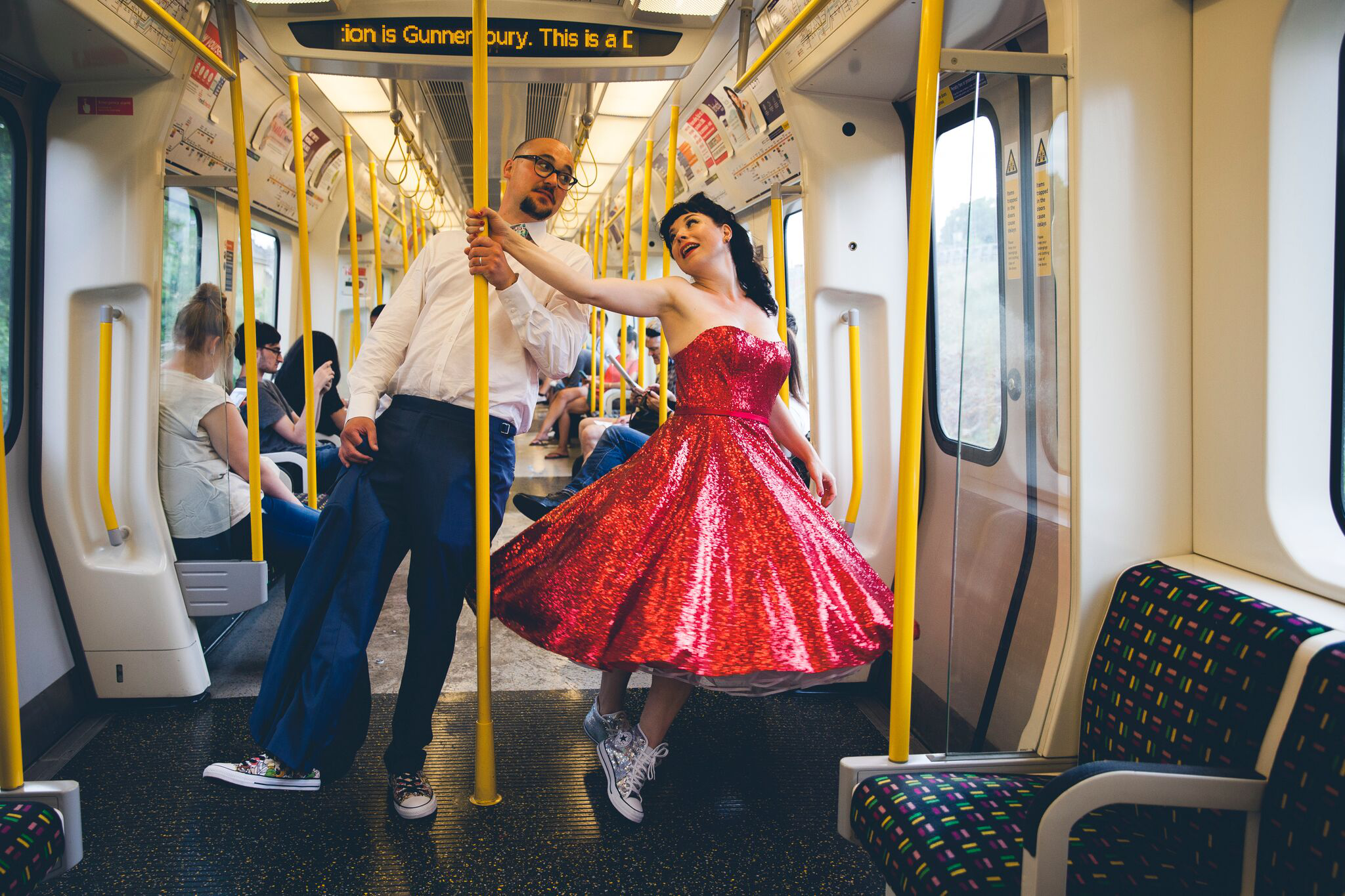 tea length Fifties style wedding dress in red