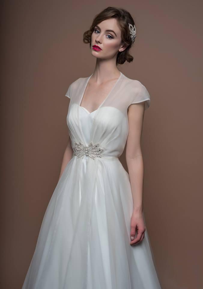 Full length silk duchess satin dress and organza coat, with vintage ...