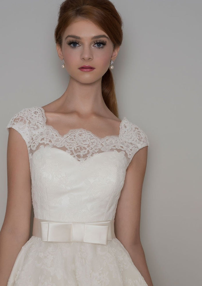 86 Florrie Corded Lace Tea Length Wedding Dress With A Cap Sleeve 4254