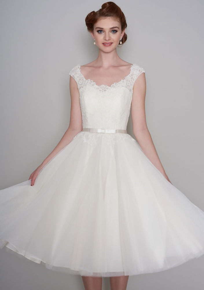 86-Flossie - Tea length wedding dress with vintage inspired lace and ...