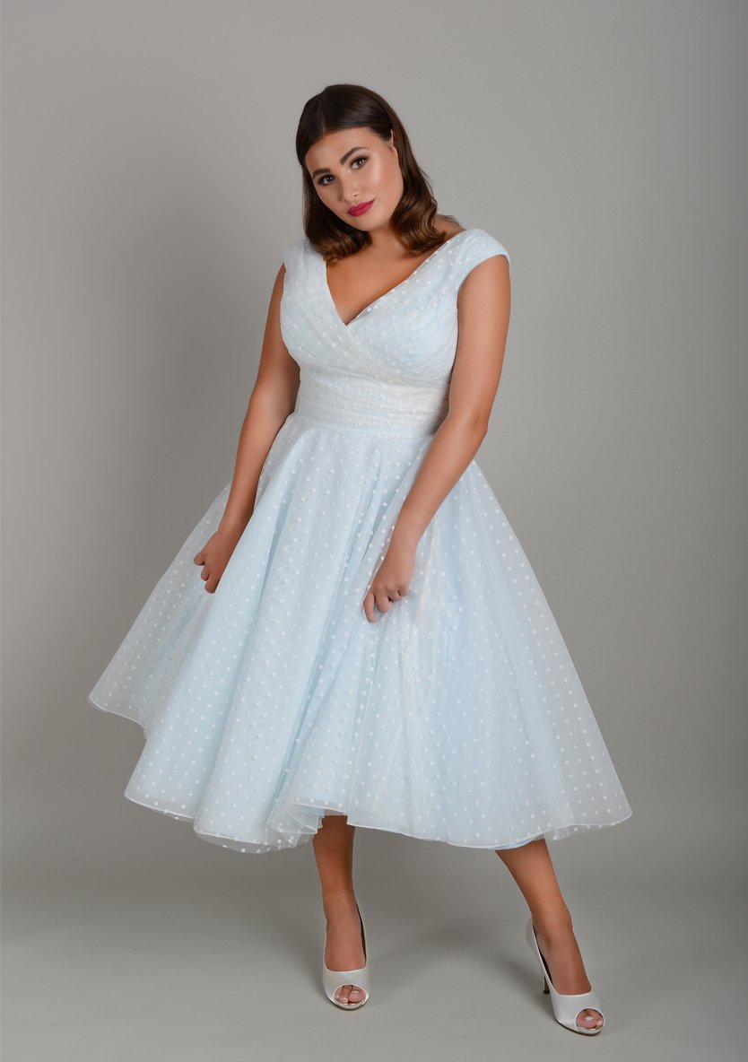 a line tea length wedding dresses