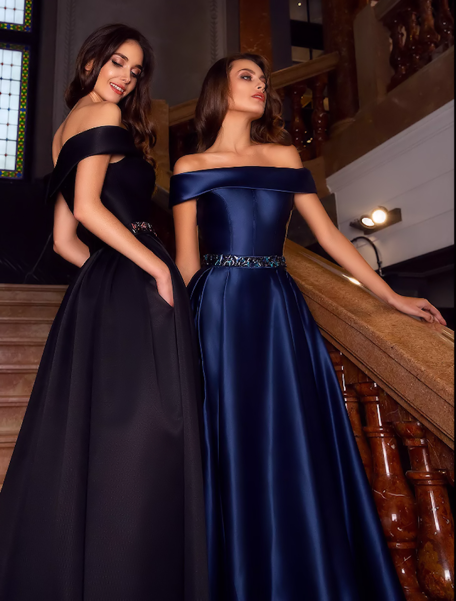 blue and black wedding dress