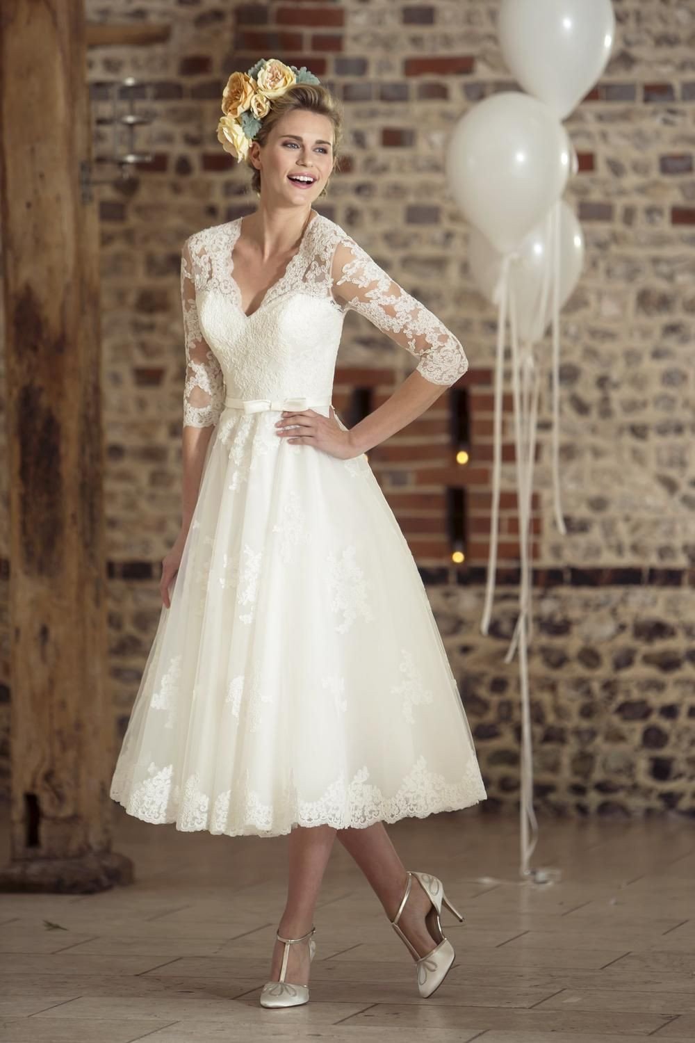 Tea Length Wedding Dresses-50 s Short Wedding Dress