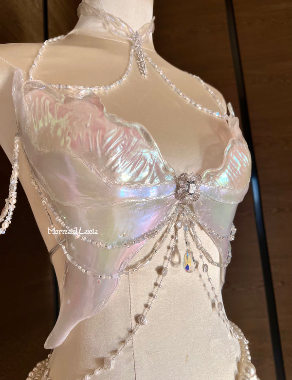 Danseuse Whole-body Pearl Bow Diamond Chain Mermaid Corset Bra Top Cos