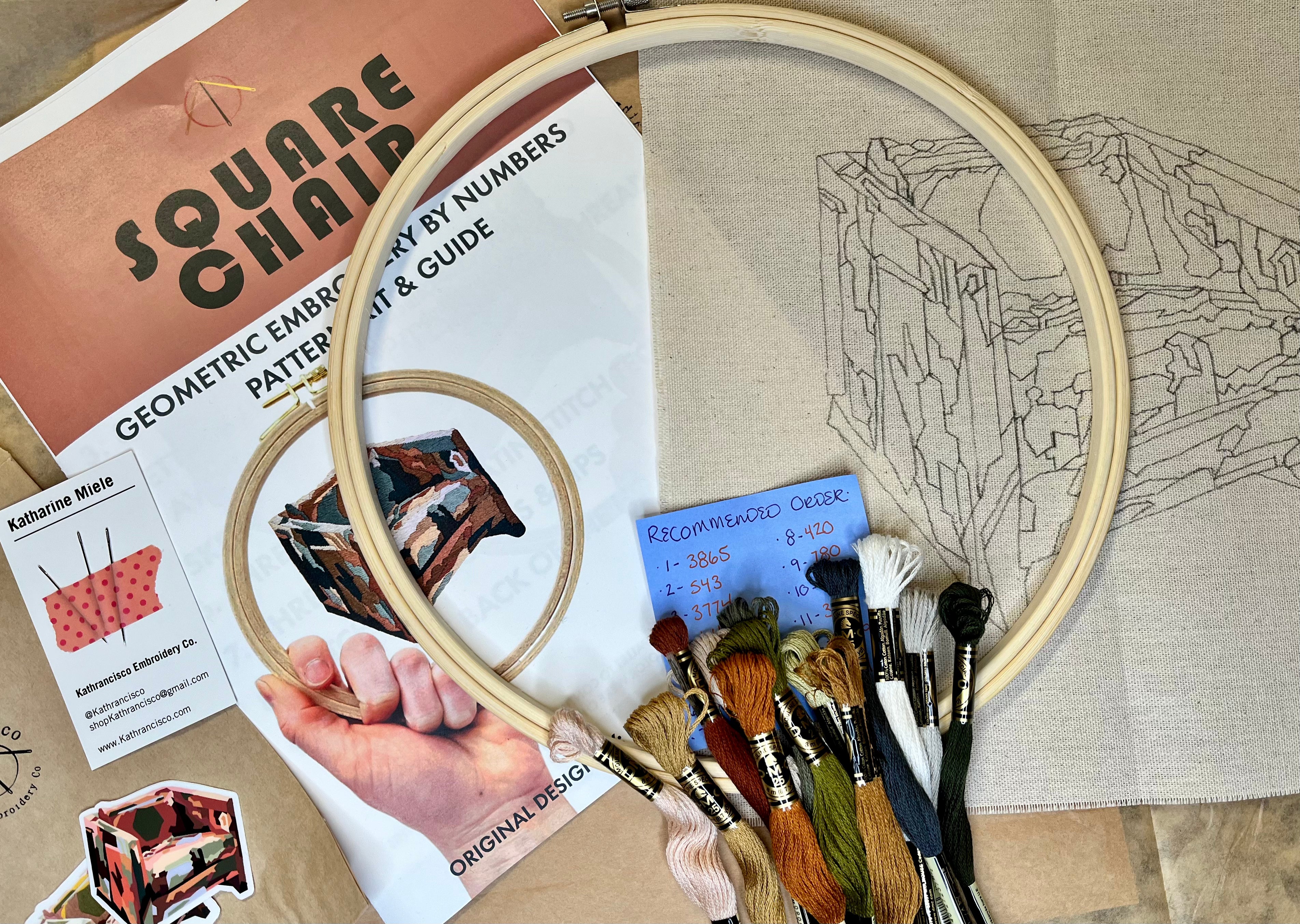 10 inch Full Embroidery Pattern & Kit, Satin Stitch by Numbers - SQUARE CHAIR