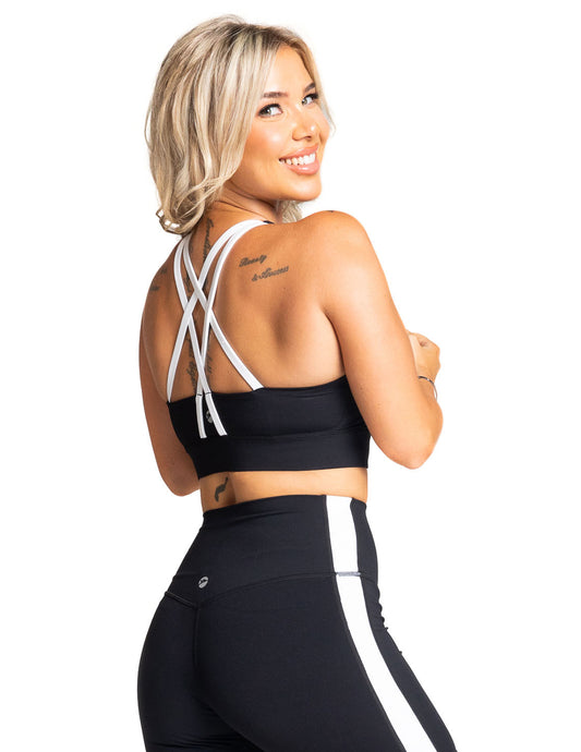 Buy Women's Styli Contrast Striped Hem Sports Bra with Strappy