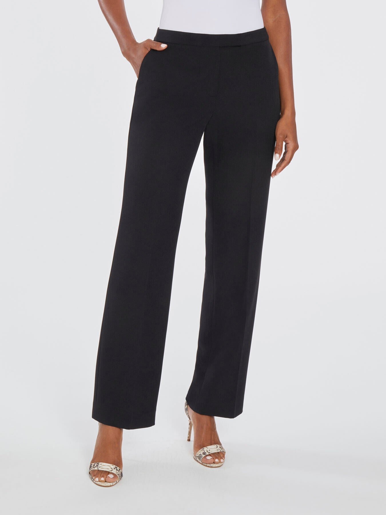 Stretch Crepe Classic Tab-Front Pants