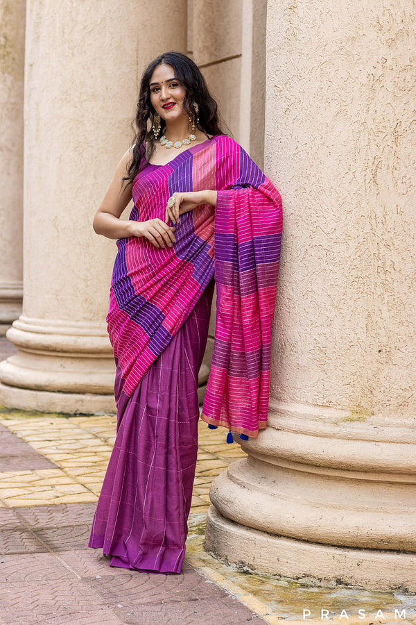 Presenting 'Stardust' from Popsicle edit. Handloom woven, lightweight,  cotton sarees in pop colorblock aesthetic, embellished with thin
