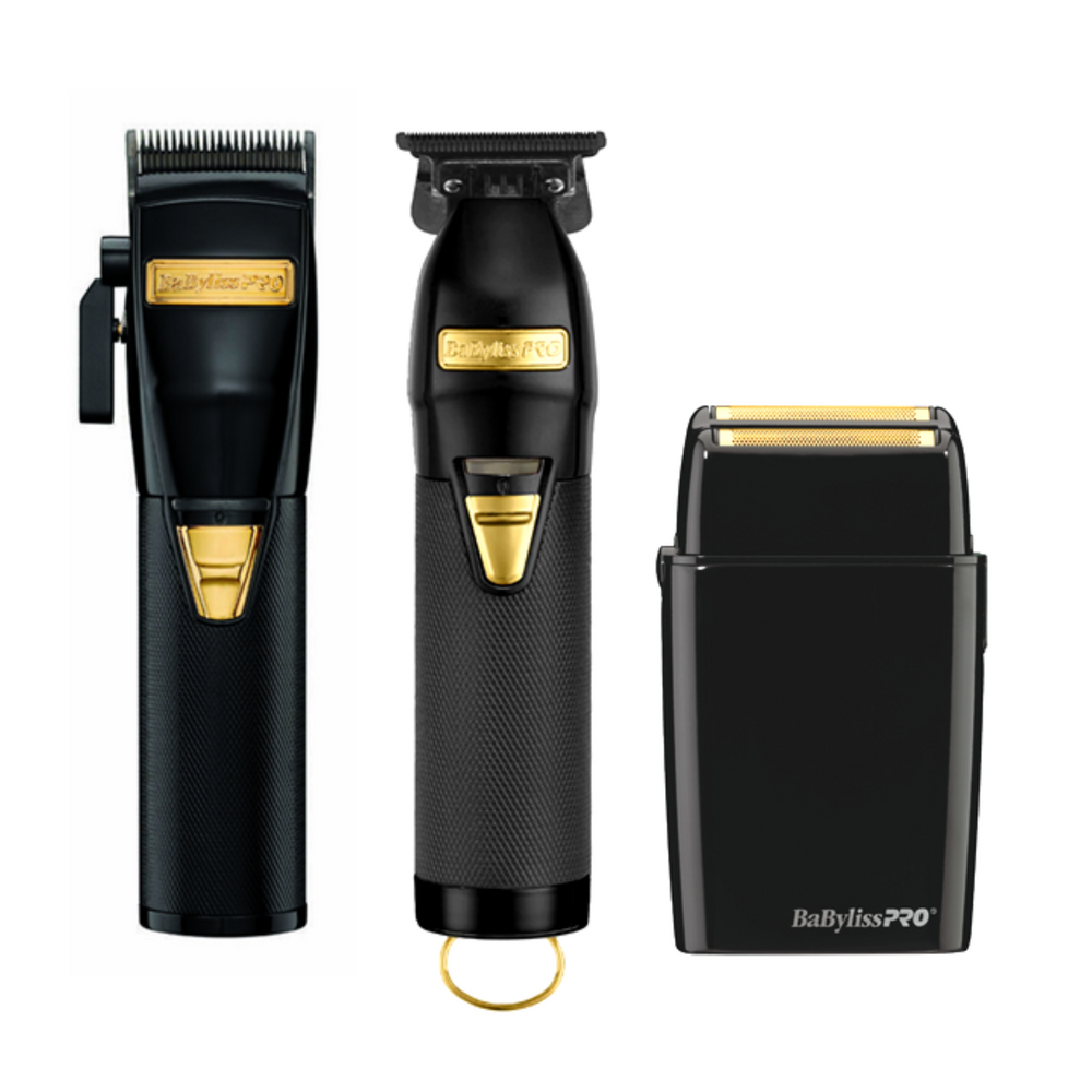 BaByliss Pro GOLDFX BOOST+ Metal Lithium Clipper, Skeleton Trimmer, and  Black Double Foil Shaver Trio - My Salon Express Barber and Salon Supply