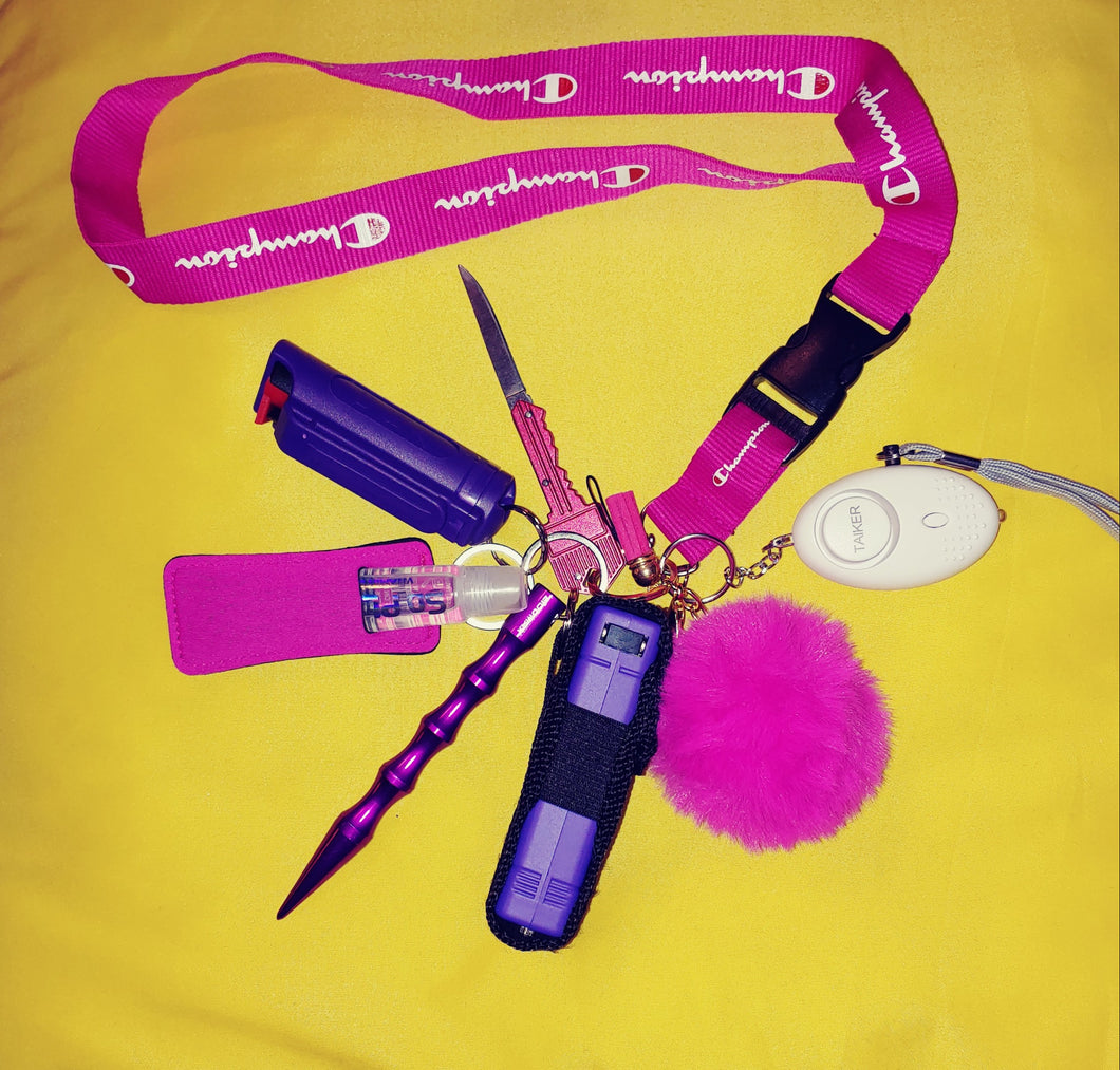Bright Pink And Purple Champion Self Defense Keychain Lanyard With Stu Pretty Girl Defense And Beauty