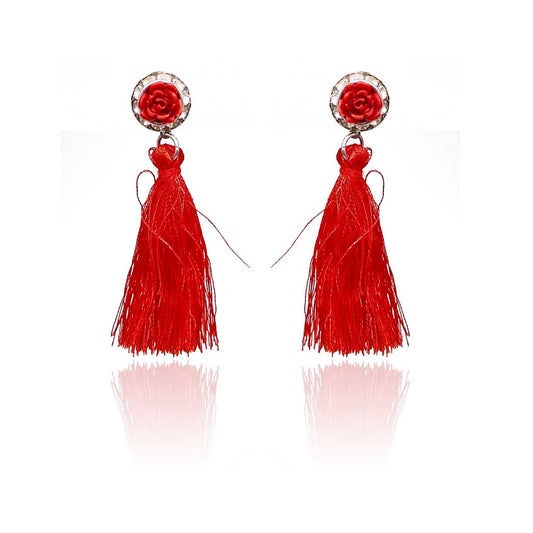 Buy Red Straight Crystal-Embellished Drop Tassel Earrings Online. – Odette