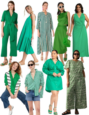 montage of green outfits