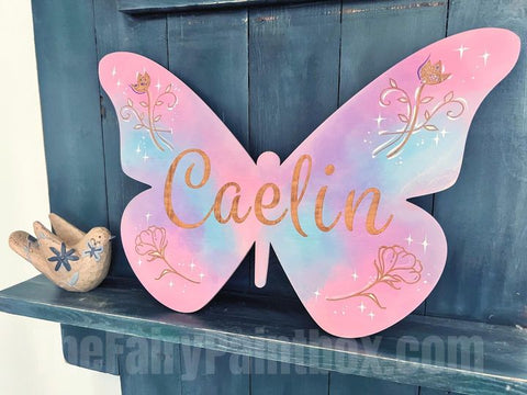 Engraved Butterfly Baby Name Sign