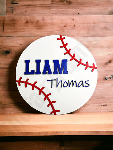 Baseball Baby Name Sign Round Wall Sign Personalized Baseball Wall Art