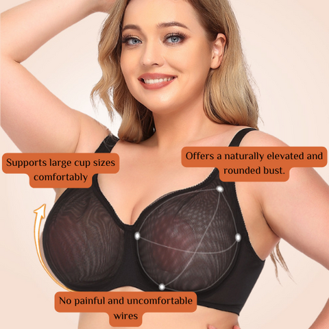 Sheer Mesh Push Up Plus Size Bra