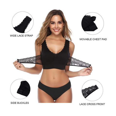 Instant Lift Front Cross Side Buckle Lace Bra Adjustable